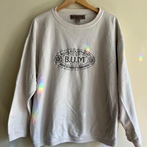 Vintage B.U.M. Equipment Unisex Cream Color Crewneck Sweatshirt Size Large